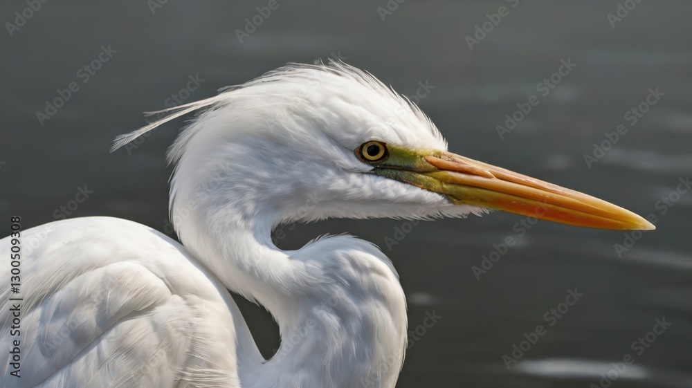 Isolated Portrait of a White Egret with a Gray Beak in Natural Lighting and Detailed Plumage Close Up Isolated Portrait of a White Egret with a Gray Beak in Natural Lighting and Detailed Plumage Close Up