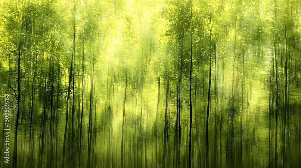 Naklejka premium Lush forest, sunlit, trees, vibrant green, natural, tranquil scene