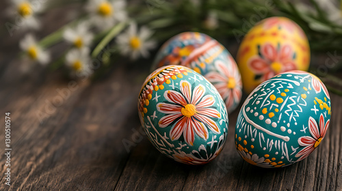 Easter family decorations festive home setup colorful eggs on wooden table spring vibe celebrating togetherness