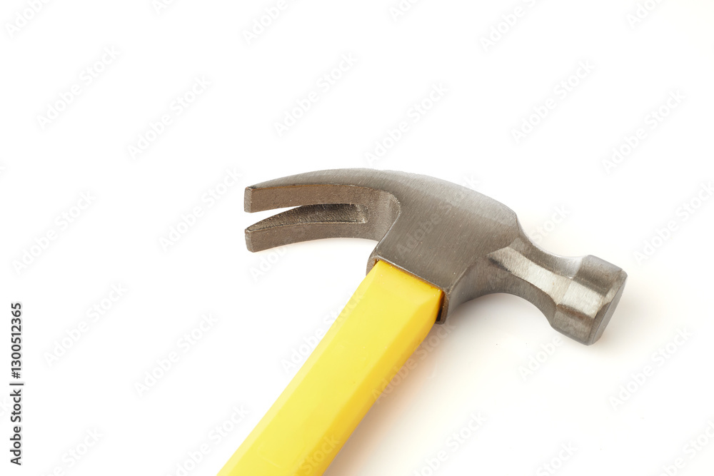 Hammer With a Yellow Handle Resting on an Isolated White Background Hammer With a Yellow Handle Resting on an Isolated White Background