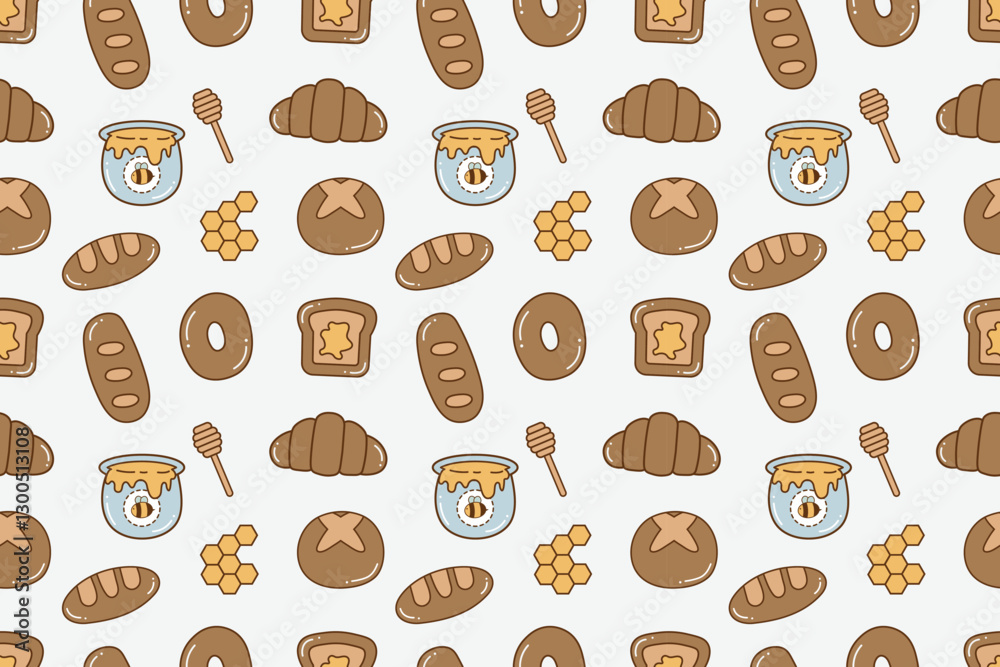 Cute bread and honey jam design seamless repeat pattern Cute bread and honey jam design seamless repeat pattern