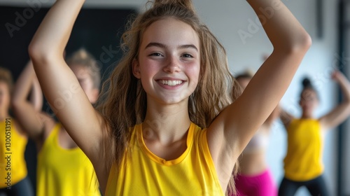 Energetic dance class for teens urban studio photography bright environment close-up view joyful movement