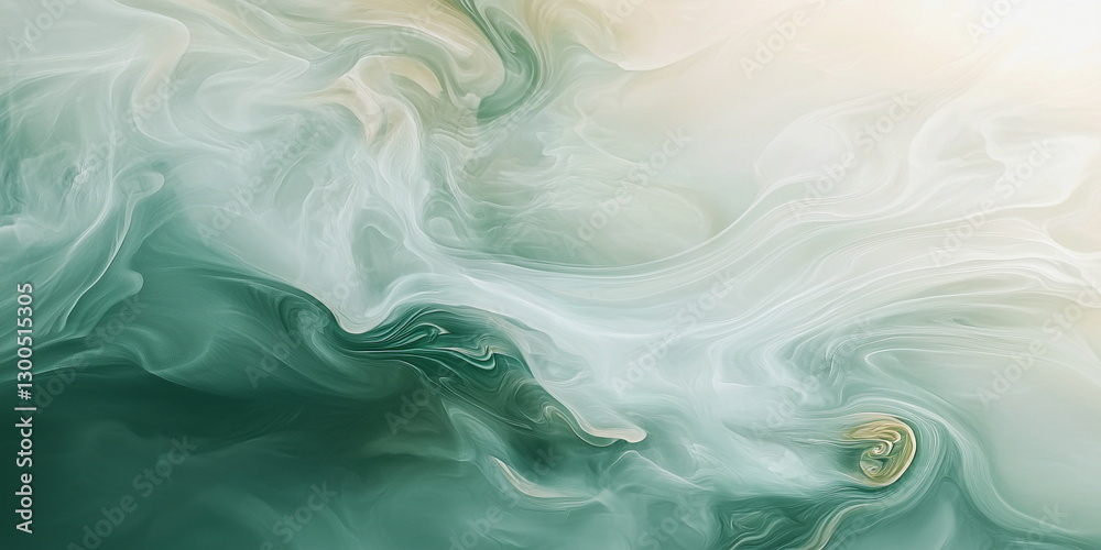 Fototapeta premium Abstract texture of green and beige. A delicate background of smoke