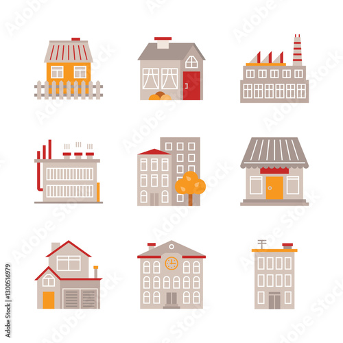 Set of vector building icons and concepts in flat style