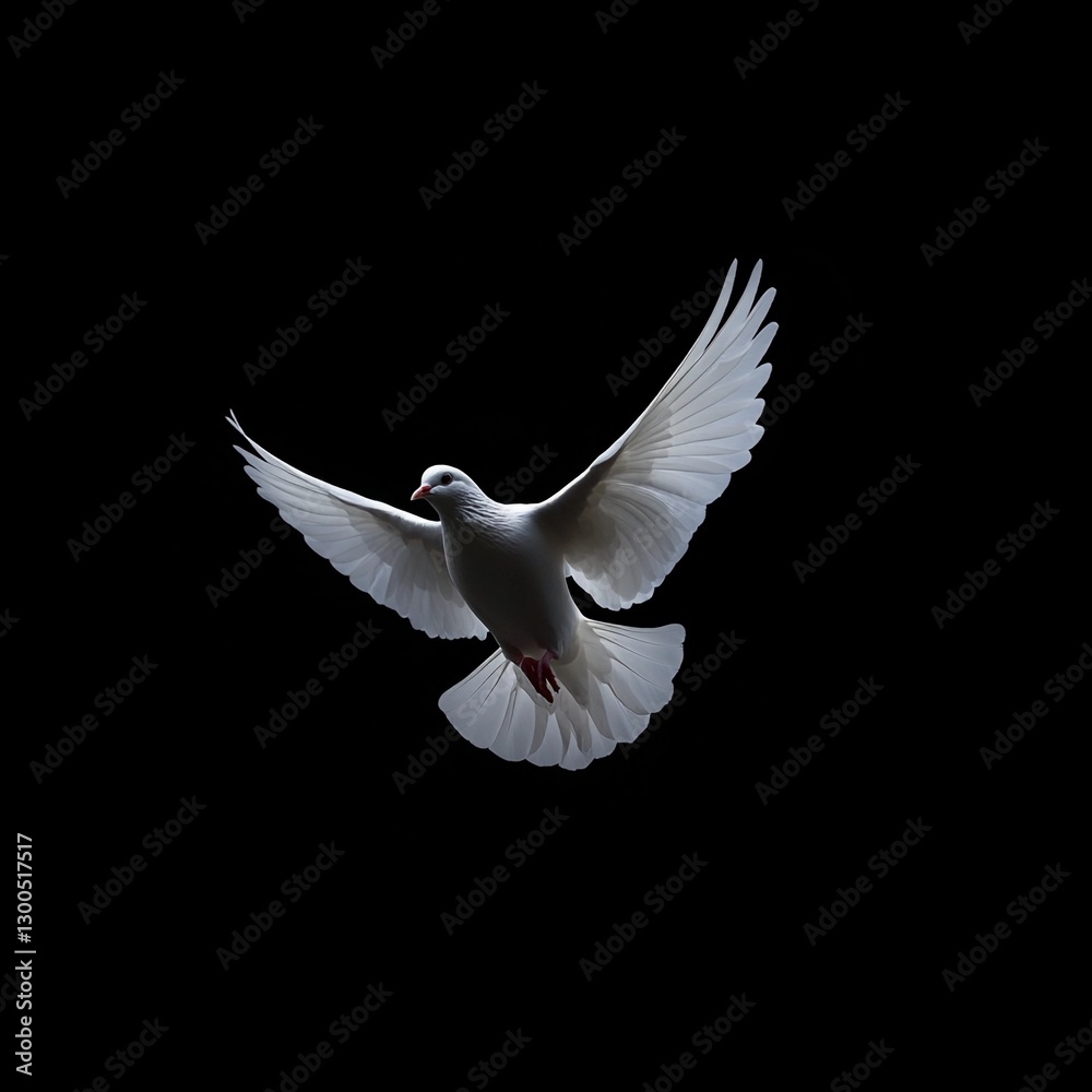 Fototapeta premium Majestic white dove in mid-flight against a dark background showcasing grace and beauty