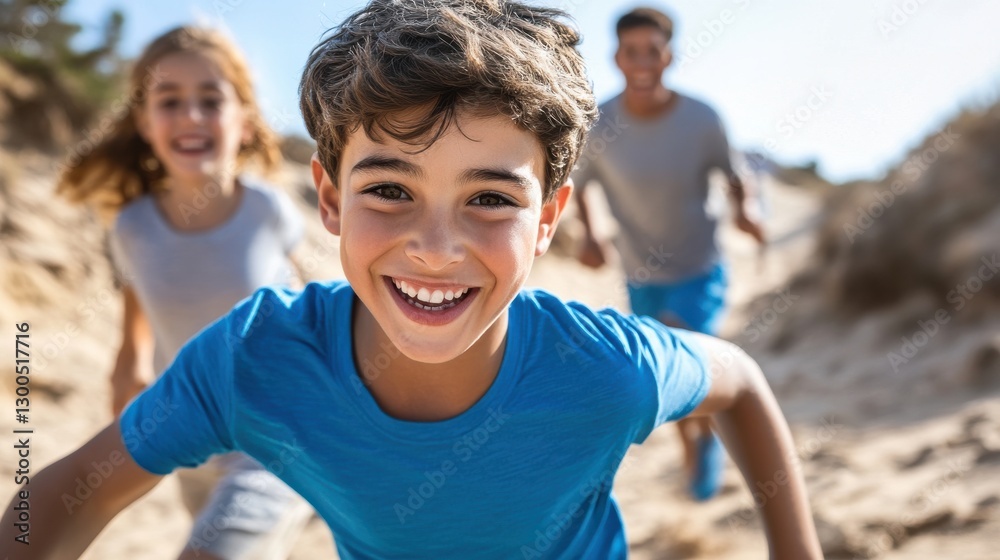 Children Enjoying Beach Relay Race in Bright Sunlight Children Enjoying Beach Relay Race in Bright Sunlight