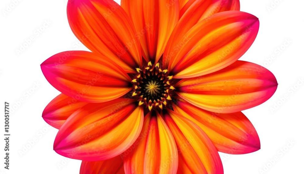 Fototapeta premium A vibrant single flower, petals perfectly formed, isolated against a pure white backdrop, stem, leaf