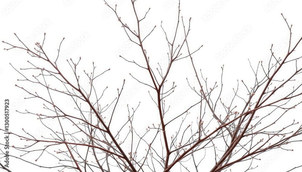Obraz premium Delicate, bare branches isolated against a pure white backdrop, silhouette, element