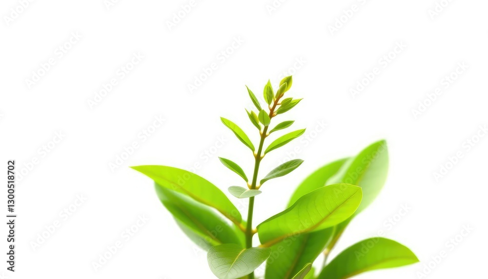 Fototapeta premium Single vibrant green plant, isolated on pure white background, healthy, environmental