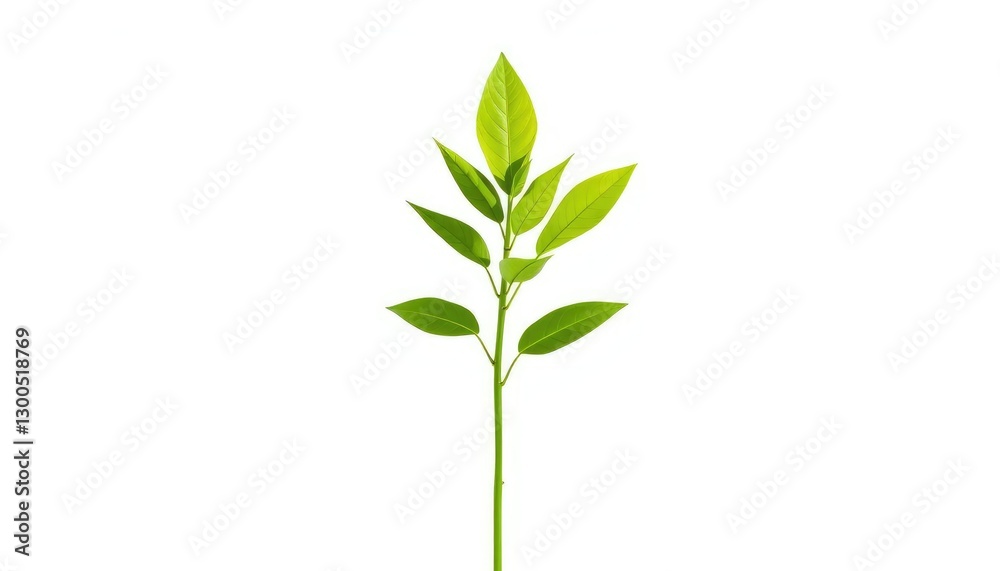 Fototapeta premium Single vibrant green plant, isolated on pure white background, visual, bloom