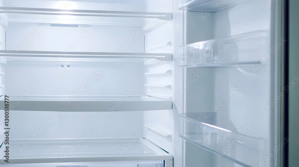 Interior View of an Empty Refrigerator Showcasing Sleek Modern Design and Functional Storage Solutions in a Bright and Airy Kitchen Environment Interior View of an Empty Refrigerator Showcasing Sleek Modern Design and Functional Storage Solutions in a Bright and Airy Kitchen Environment