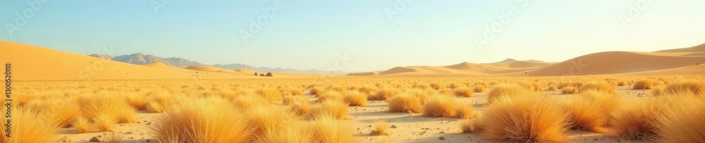 Fototapeta premium Desolate landscape with dry yellow straw grass background, earthy, desert