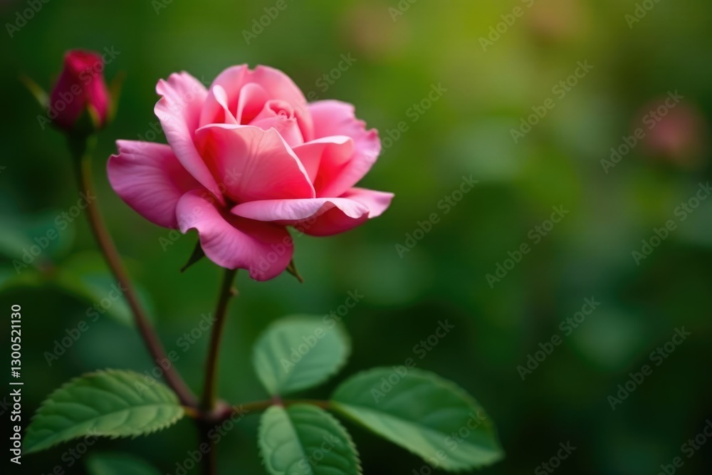 Pink rose blooming in a lush green environment, blooming, garden Pink rose blooming in a lush green environment, blooming, garden