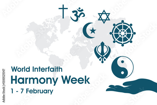 World Interfaith Harmony Week. Religious harmony vector illustration. Illustration of an international holiday celebrating religious harmony throughout the world