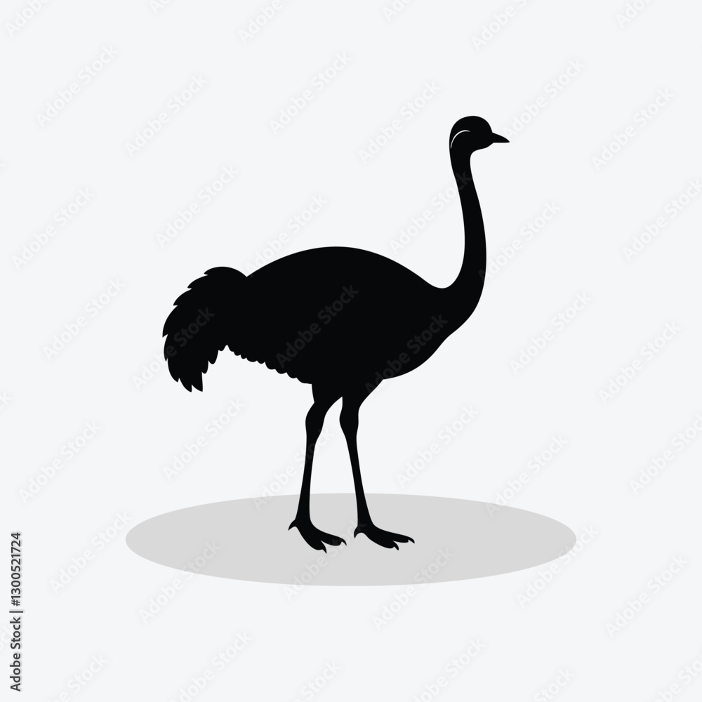 Obraz premium A cute ostrich cartoon silhouette on white background vector.