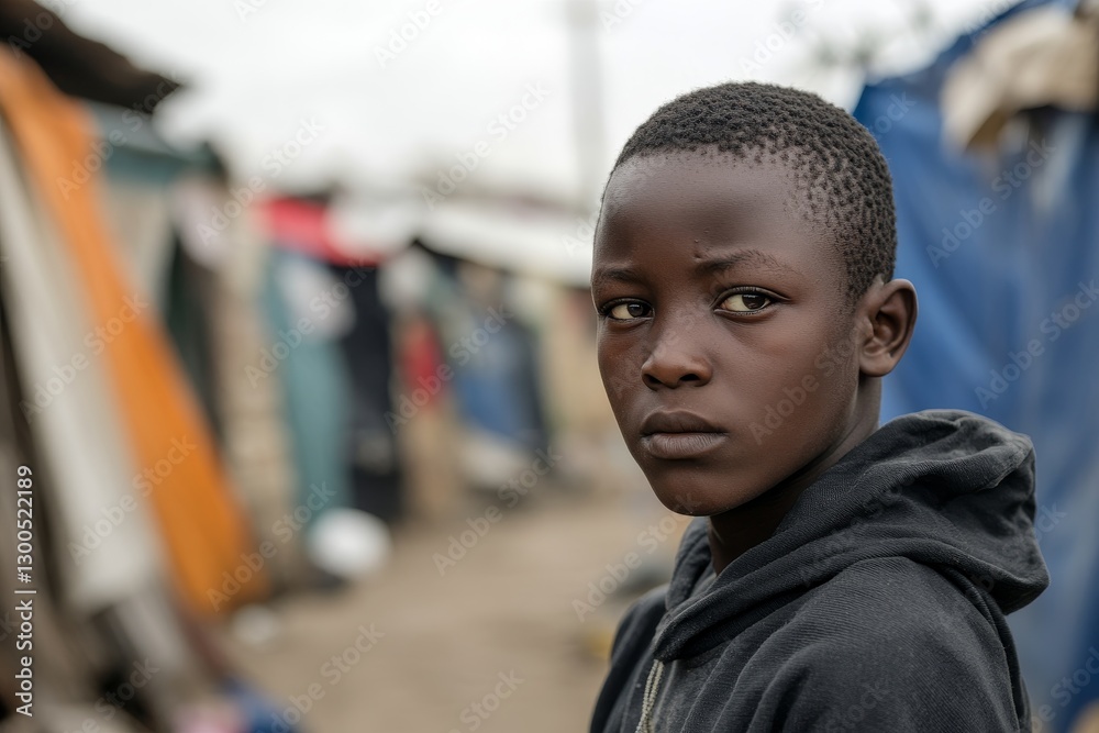 Fototapeta premium Focused portrait of a young boy looking directly at the