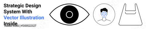 Eye illustration, face with facial recognition mapping, and eco-friendly bag. Ideal for technology, innovation, security, AI, environment design systems and future trends. Flat landing page banner