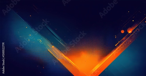 Dynamic high contrast geometric background bold orange transitioning deep midnight blue smooth grainy noise glowing layered depth bright colorful design
