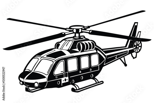 Black Hawk style helicopter silhouette in black isolated on white background