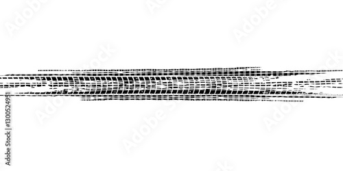 Grunge tire track, wheel braking marks. Truck, car or motorcycle tread pattern silhouette. Auto race, motorsport, speed racing design element. Vector illustration
