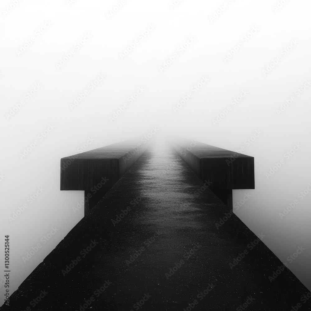 Misty Pathway Leading into the Fog with Subtle Reflection on Water