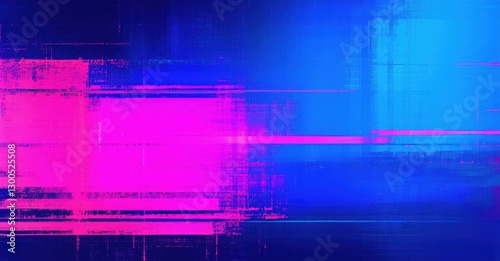Abstract glitch aesthetic gradient background sharp cobalt blue shifting neon pink fine grainy noise texture geometric depth pulsing reflections bright colorful de