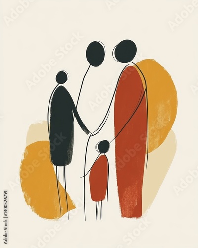 Abstract Family Illustration with Colorful Shapes and Lines