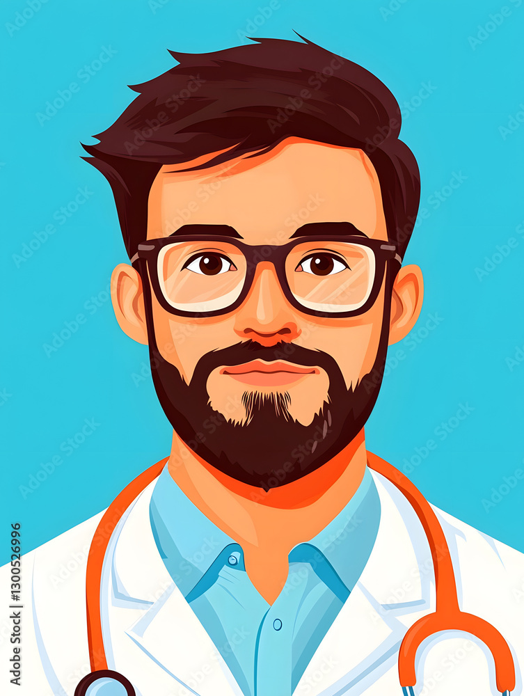 Cartoon doctor with glasses and a stethoscope against a blue background Cartoon doctor with glasses and a stethoscope against a blue background