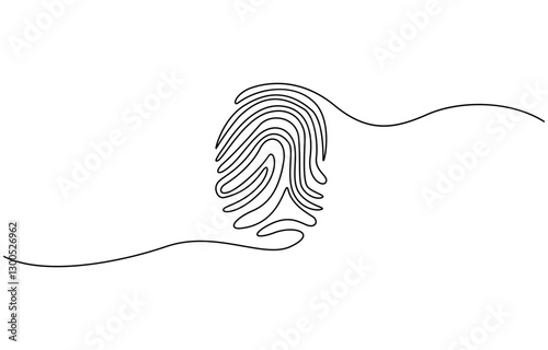 Continuous line drawing of bio metric scan symbol on white background, Linear drawing of a fingerprint. Continuous line drawing of bio metric scan symbol unique fingerprint.