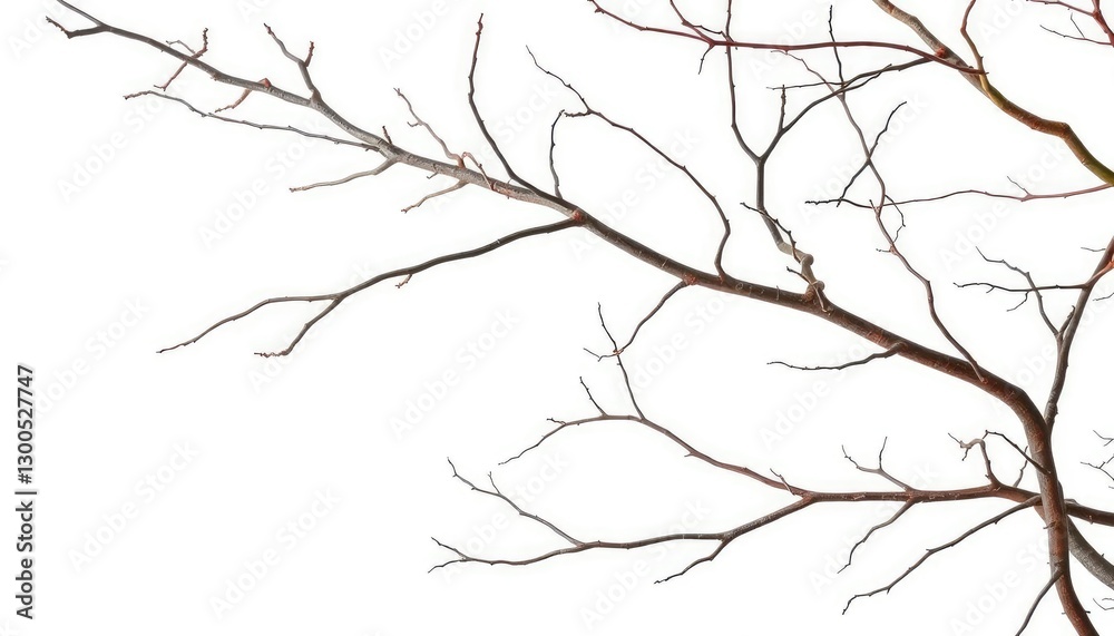 Fototapeta premium Bare, twisted branches isolated against a pure white backdrop, brown, visual