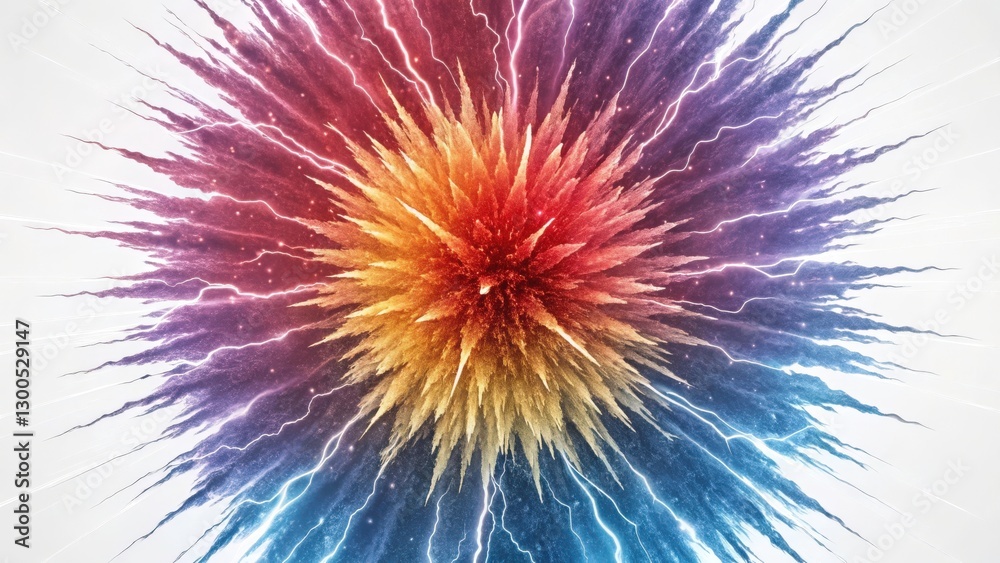 Obraz premium A dynamic and colorful explosion of abstract technological elements, each one glowing in a different hue