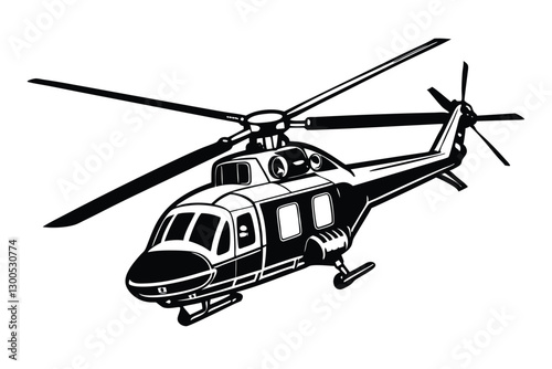 black and white Helicopter silhouette white background