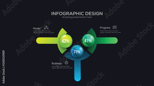 Business 3 option infographic presentation vector 3D colorful balls illustration. Creative concept with 3 steps. Can be used for workflow layout, diagram, banner, web design. Vector illustration