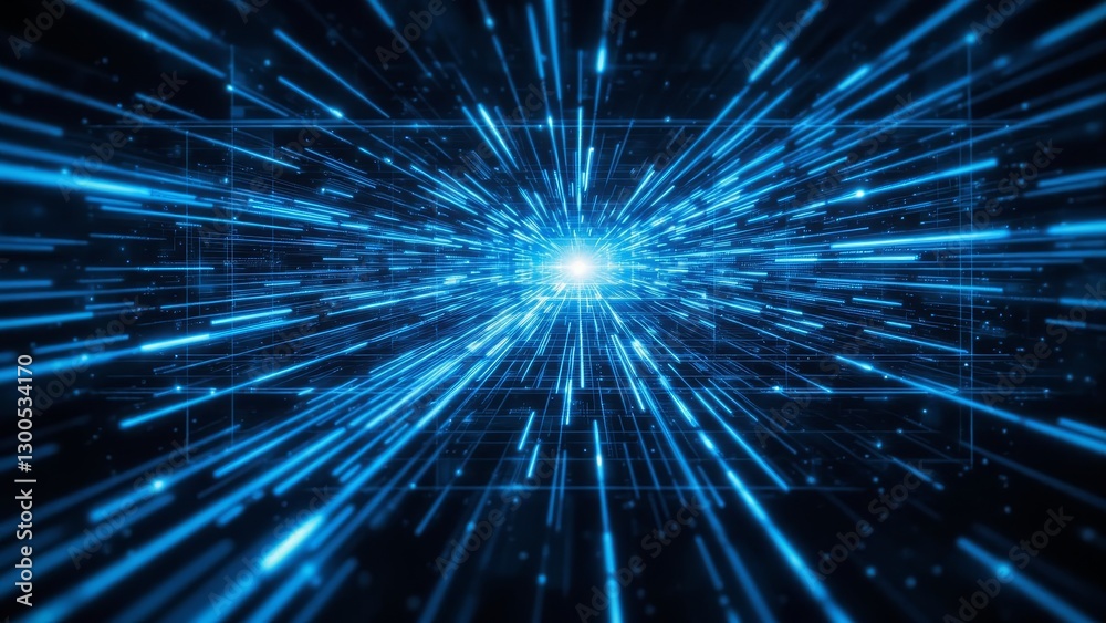 Naklejka premium Dynamic Blue Light Rays Creating an Abstract Futuristic Background Effect