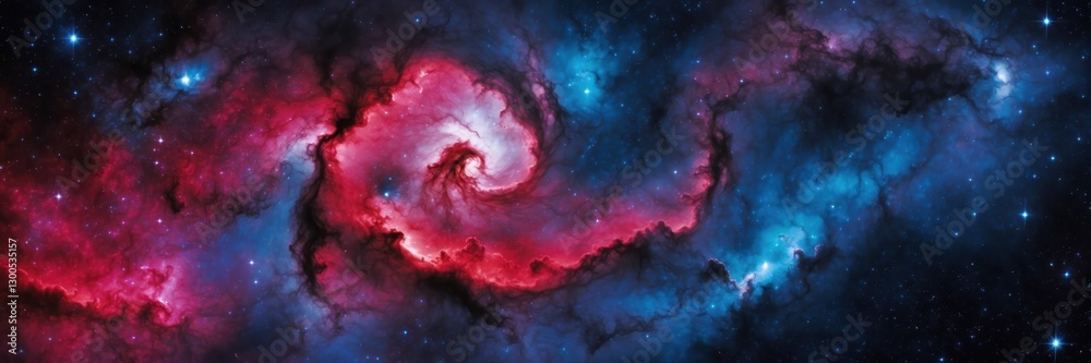 Fototapeta premium Cosmic Cloud Formation. Spiral Nebula's Red and Blue Galactic Splendor