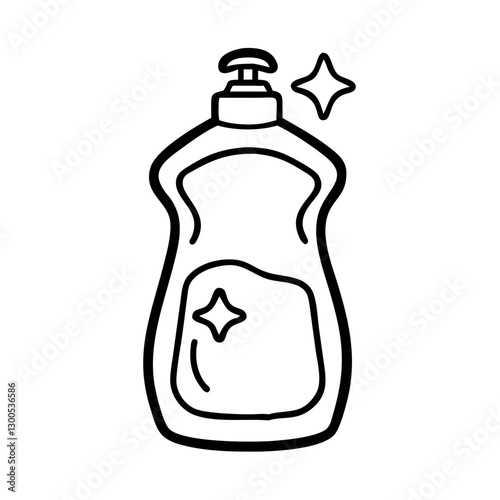 Dishwashing soap bottle icon with sparkle, cleanliness concept
