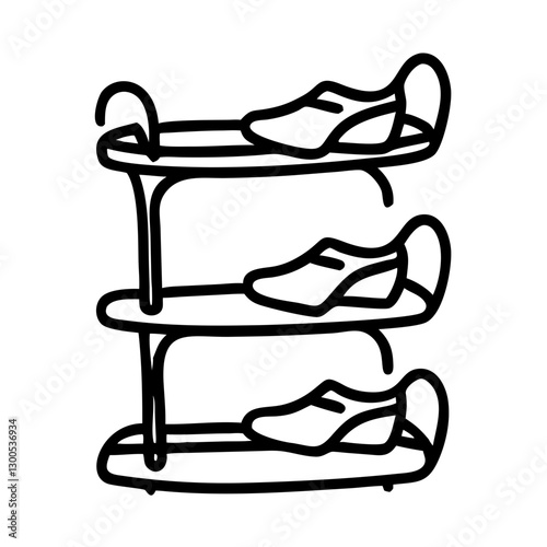 Shoe rack icon displaying stylish footwear, organization concept