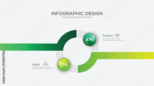 Business 2 option infographic presentation vector 3D colorful balls illustration. Creative concept with 2 steps. Can be used for workflow layout, diagram, banner, web design. Vector illustration