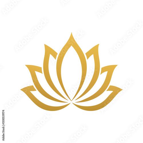 Golden lotus flower vector icon with white background