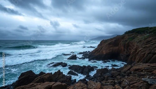 Dramatic Coastal Landscape Under a Stormy Sky