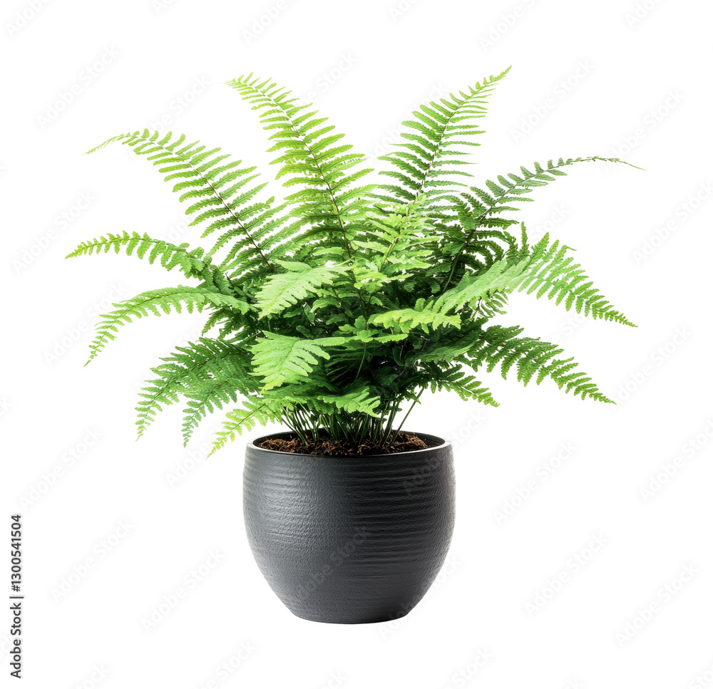 Fototapeta premium Decorative indoor fern plant in a modern black pot for enhancing home decor, cut out
