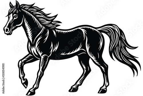 Black And White Horse Silhouette Highcontrast Shading And Distinctive Character Design