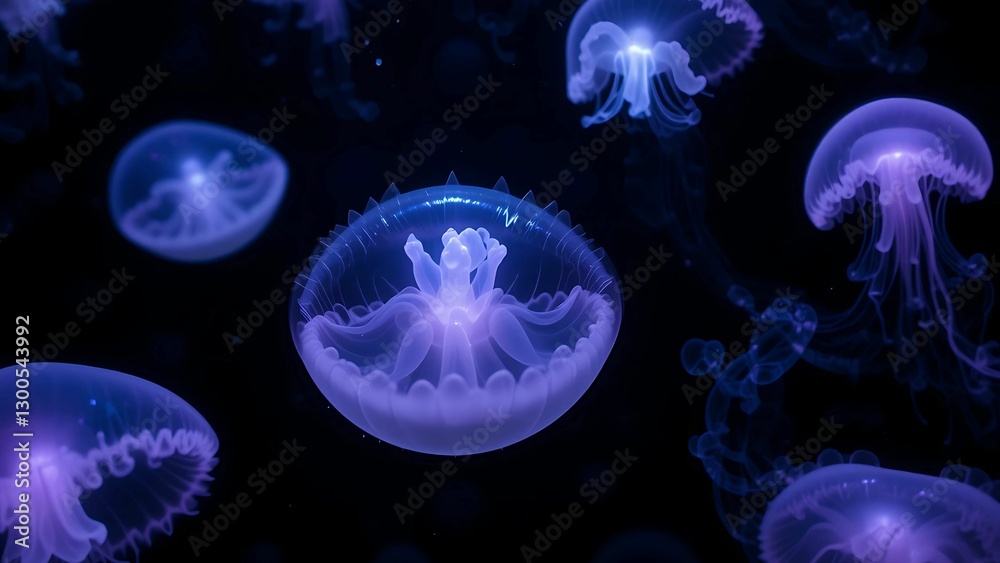 Ethereal Glow: Bioluminescent Jellyfish Illuminating the Ocean’s Depths Ethereal Glow: Bioluminescent Jellyfish Illuminating the Ocean’s Depths