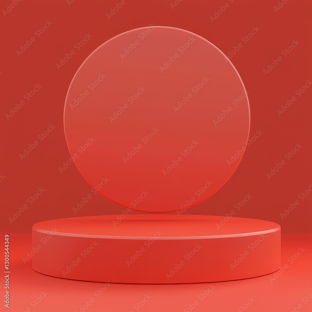 Red circle hovering above a red cylindrical platform Red circle hovering above a red cylindrical platform