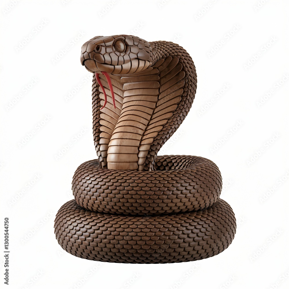Fototapeta premium Intricately Carved Wooden Cobra Snake Sculpture with Extended Tongue.