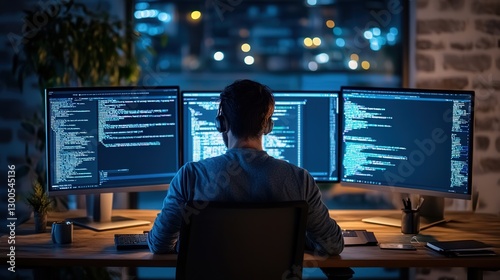 IT developer is working online, coding new software updates.