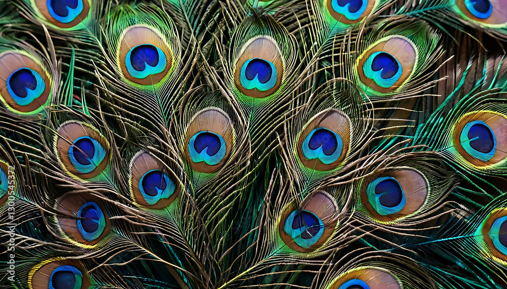 Fototapeta premium peacock feather close up, Peacock feather, Peafowl feather, Bird feathers, feather background.