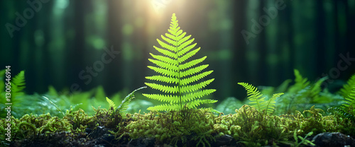 Fresh Fern Growing In Forest Undergrowth photo