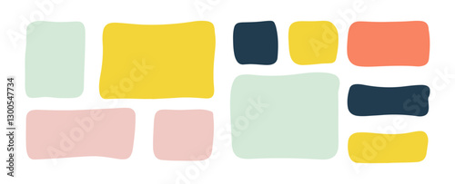 Doodle text box. Hand drawn bubble shapes and frames Kids color text shape. Organic child free form. Abstract square speech blobs for dialog, quote Simple set for bullet journal