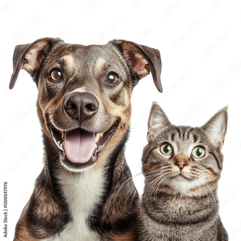 Happy dog and cat looking at the camera on transparent background Happy dog and cat looking at the camera on transparent background